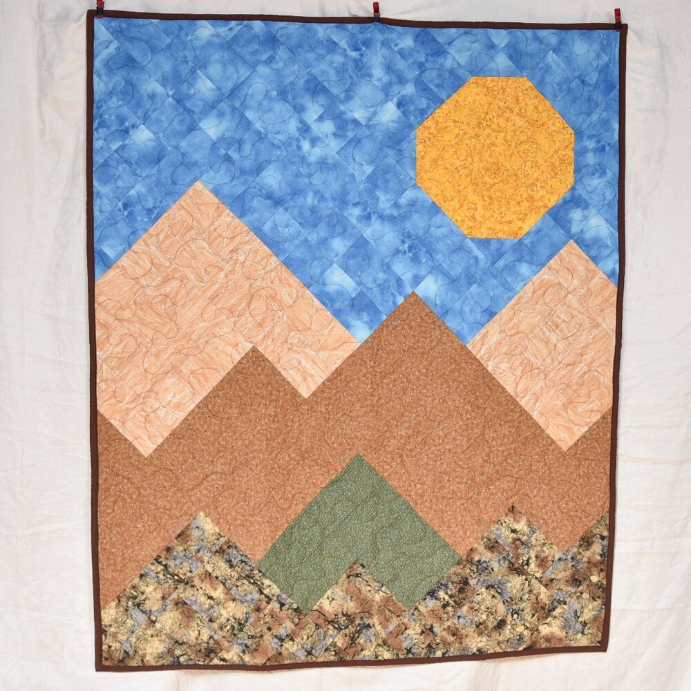 New handmade beige baby toddler crib quilt patchwork mountains cuddly flannel